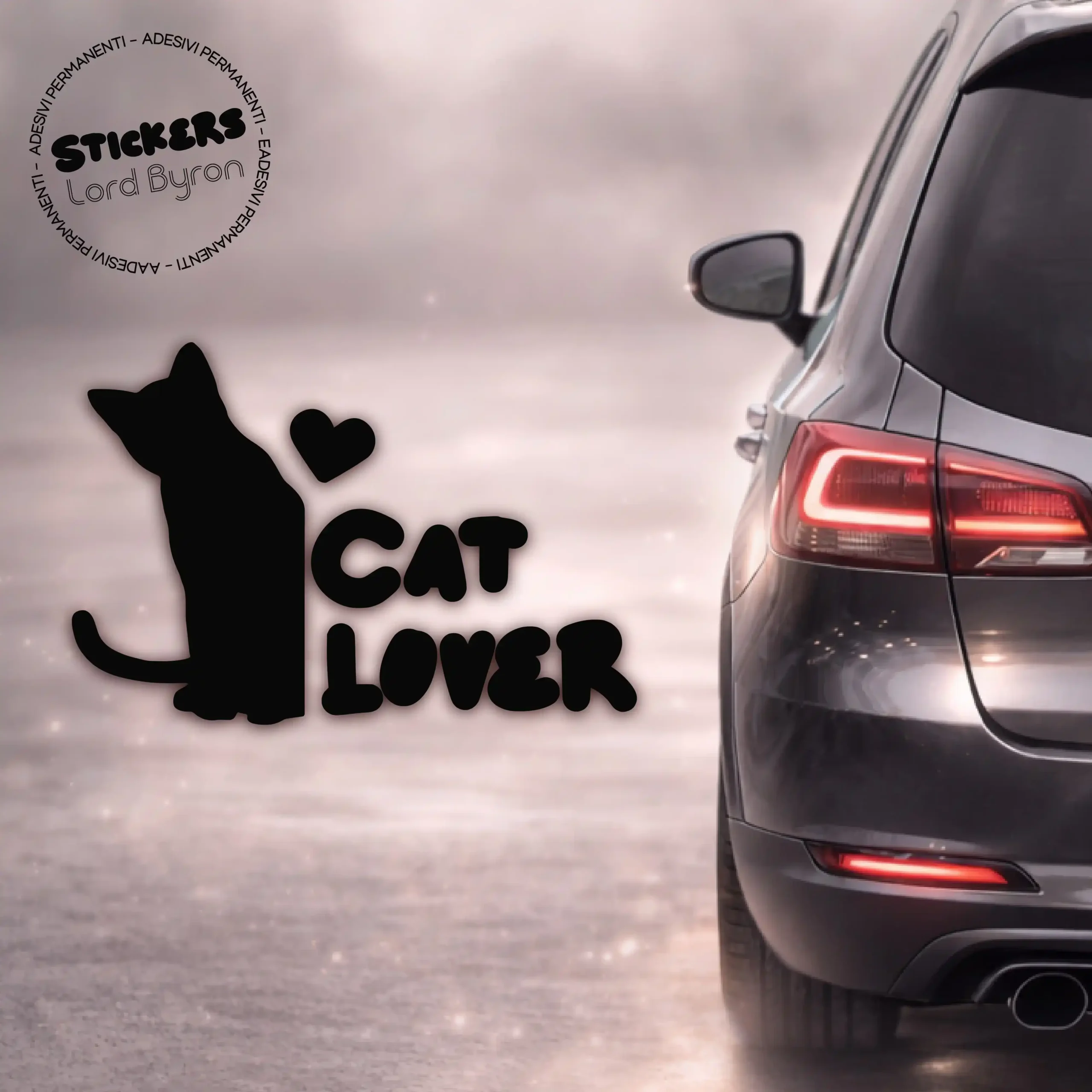 Adesivo Auto Prespaziato “Cat Lover” – Idea Regalo per Gattari e Amanti dei Gatti