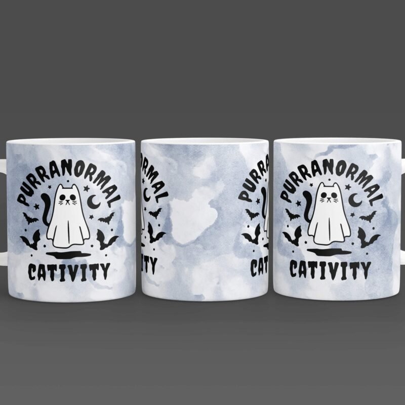 Purranormal Cattivity da tisana/te/caffe stampata Tazza stampata con gatto fantasma, gatto nero halloween