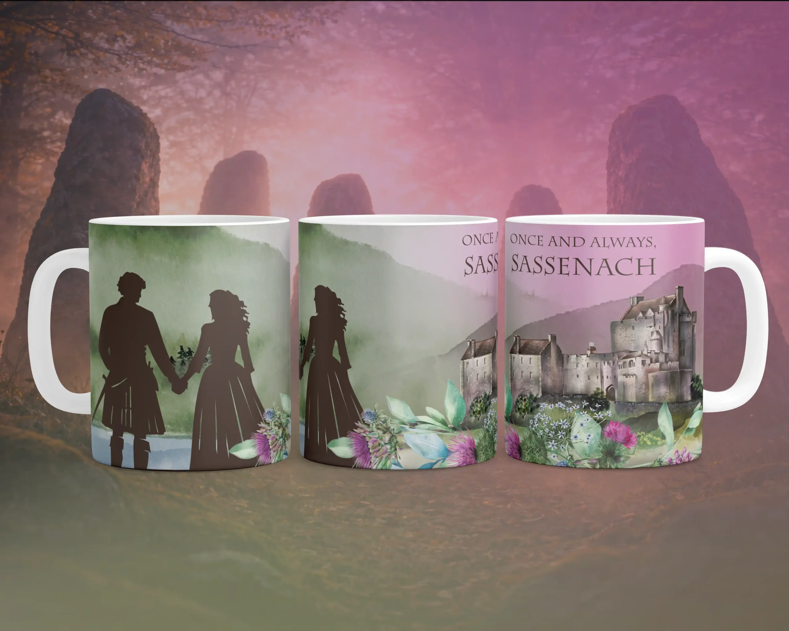 Tazza Outlander Jamie & Claire – Once and Always Sassenach Amore tra Castelli e Highlands