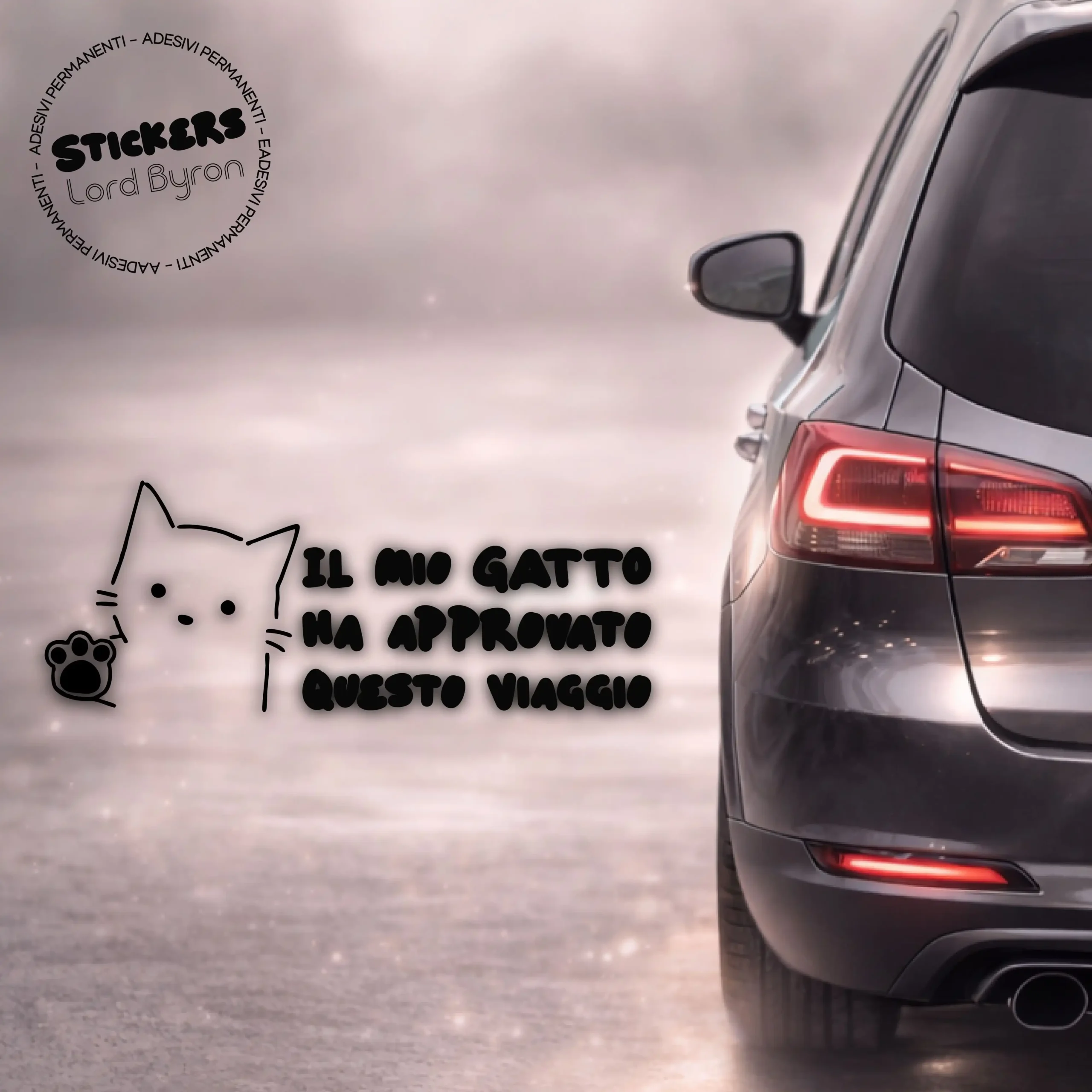 Adesivo Auto “Il mio gatto ha approvato questo viaggio” – Collezione Sticker Lord Byron