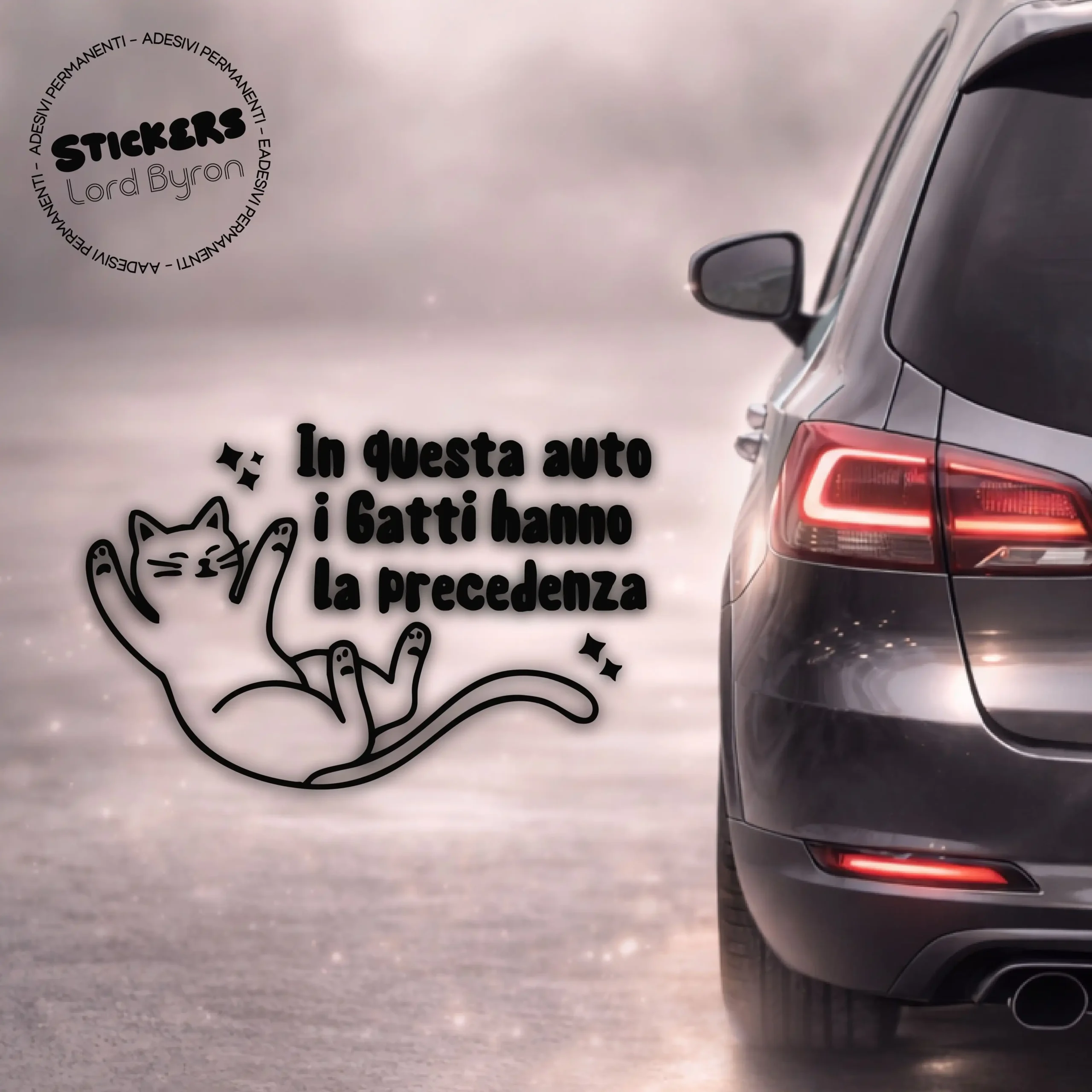 Adesivo Auto “In questa auto i gatti hanno la precedenza” – Sticker Cat Lovers