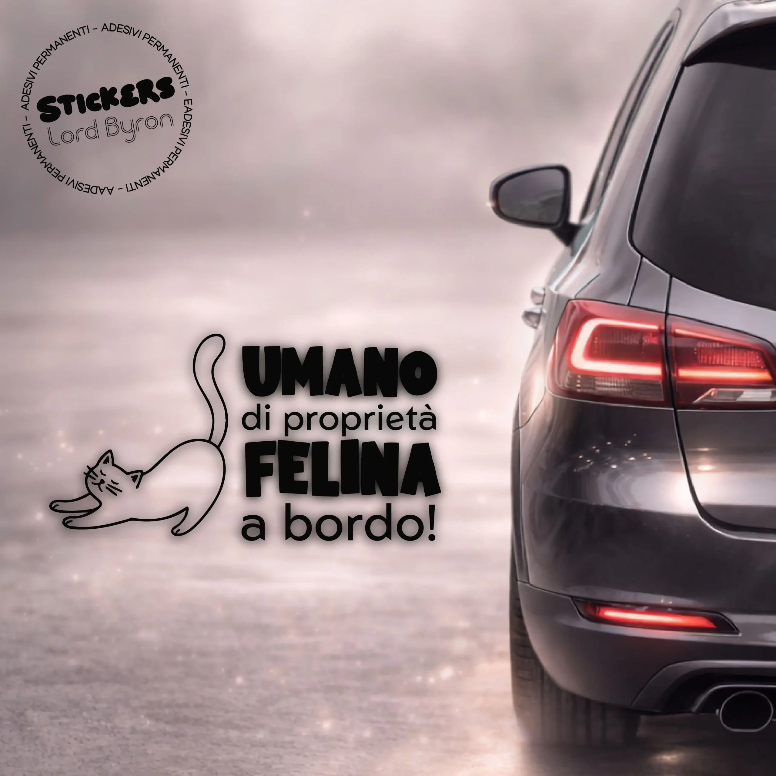 Adesivo Auto “A bordo: umano di proprietà felina” – Collezione Sticker