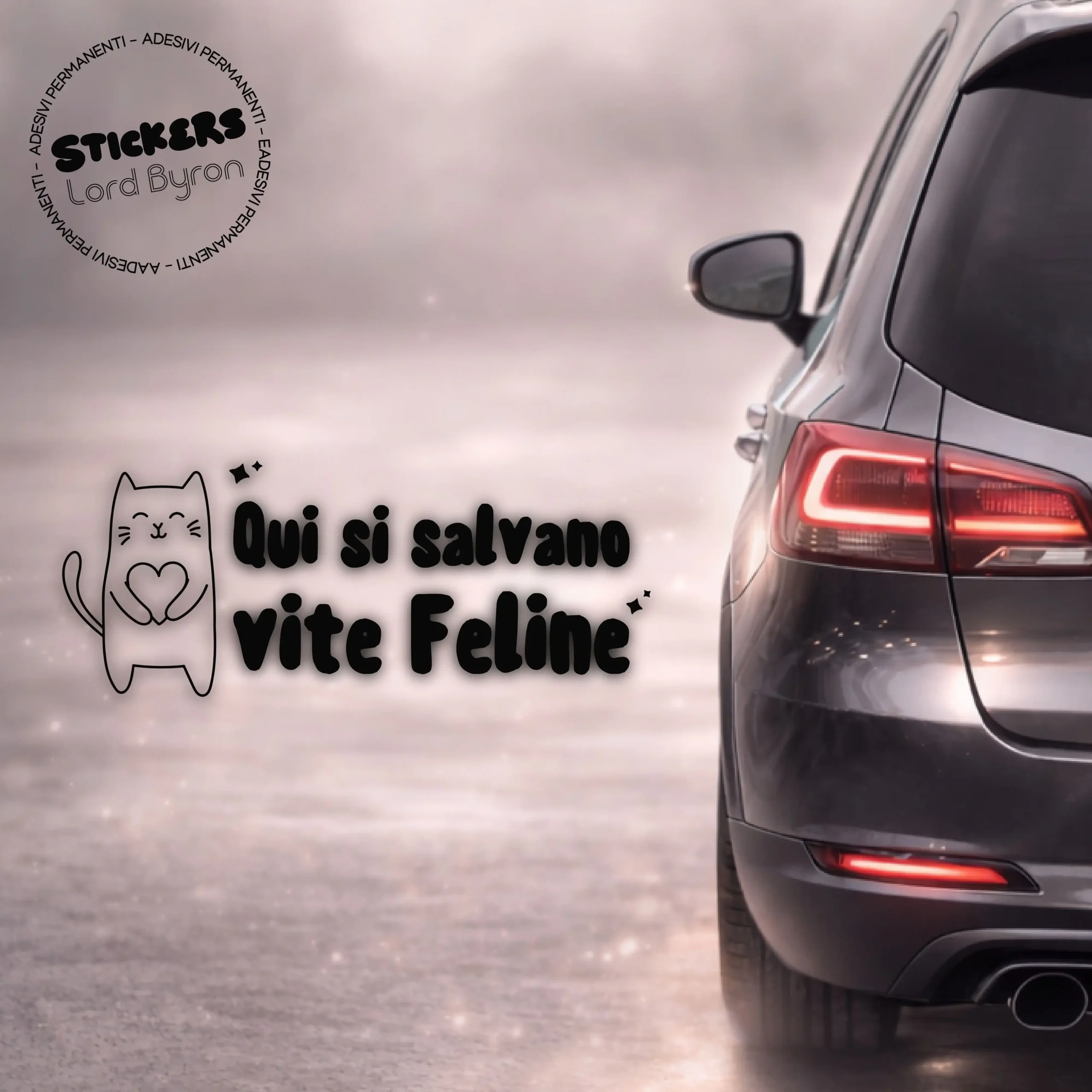 Adesivo Auto “Qui si salvano vite feline” – Collezione Sticker Amore per i Gatti